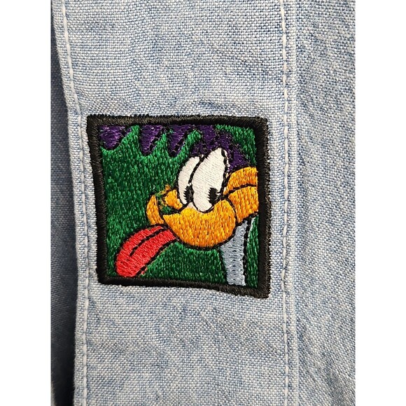 VTG 90's Warner Bros Shirt Men's XL Blue Long Sleeve Denim Chambray Looney Tunes - Picture 9 of 9